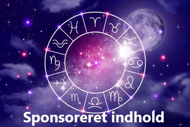 Cirkel med de 12 stjernetegn på lilla, kosmisk baggrund med stjerner